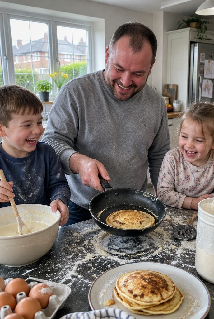 CIS accountants for construction: A construction owner making pancakes with his children on Saturday morning